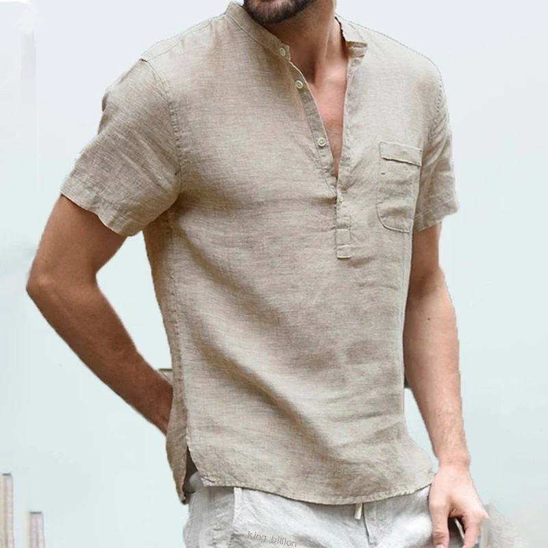 T-shirt col Henley en coton & lin à manches courtes pour homme "King Billion - KB150"