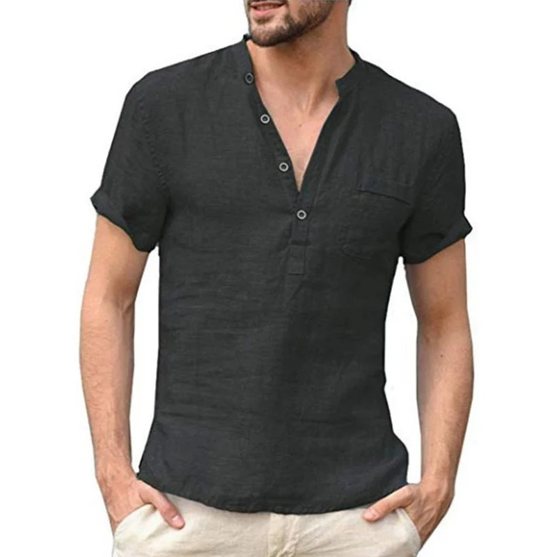 T-shirt col Henley en coton & lin à manches courtes pour homme "King Billion - KB150"