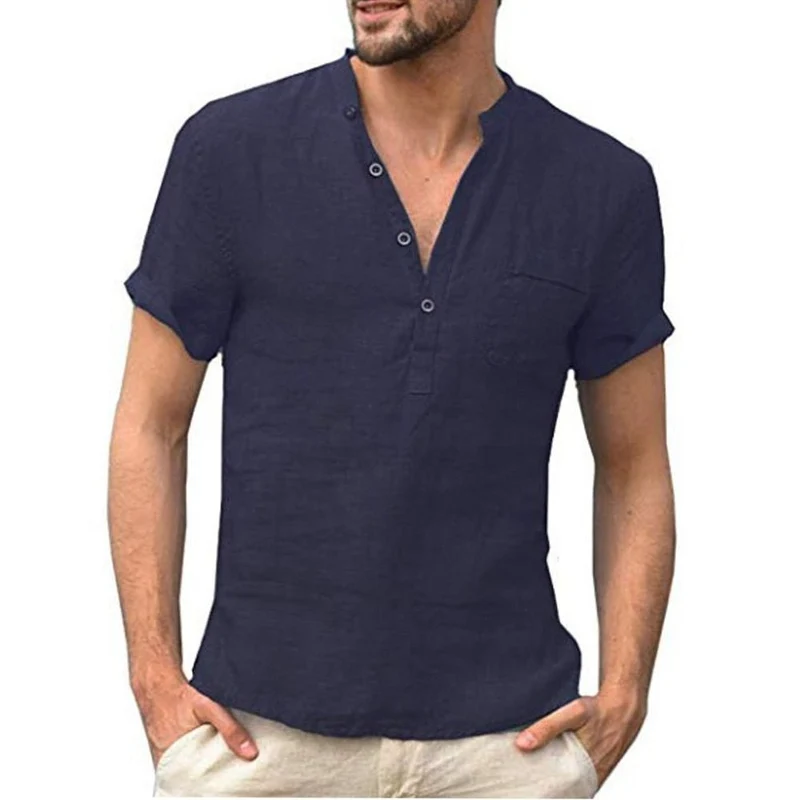 T-shirt col Henley en coton & lin à manches courtes pour homme "King Billion - KB150"