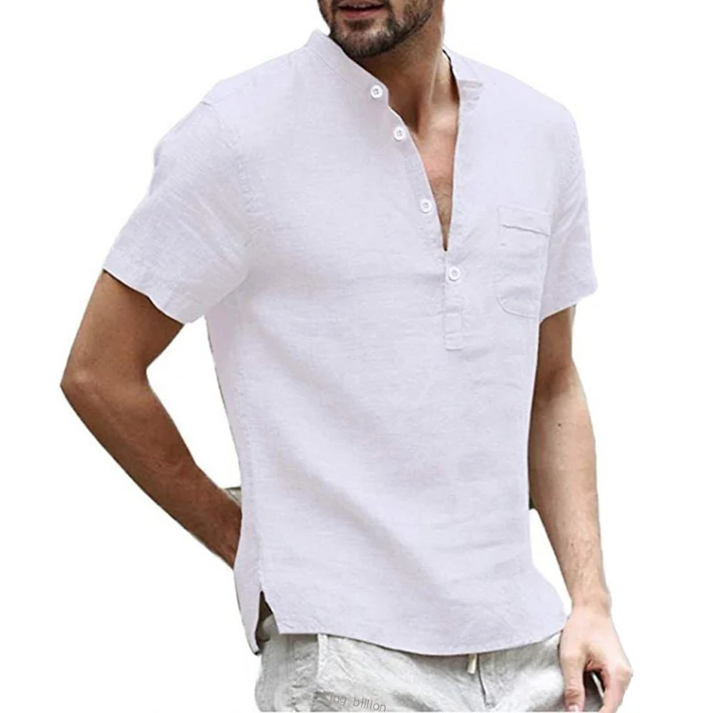 T-shirt col Henley en coton & lin à manches courtes pour homme "King Billion - KB150"