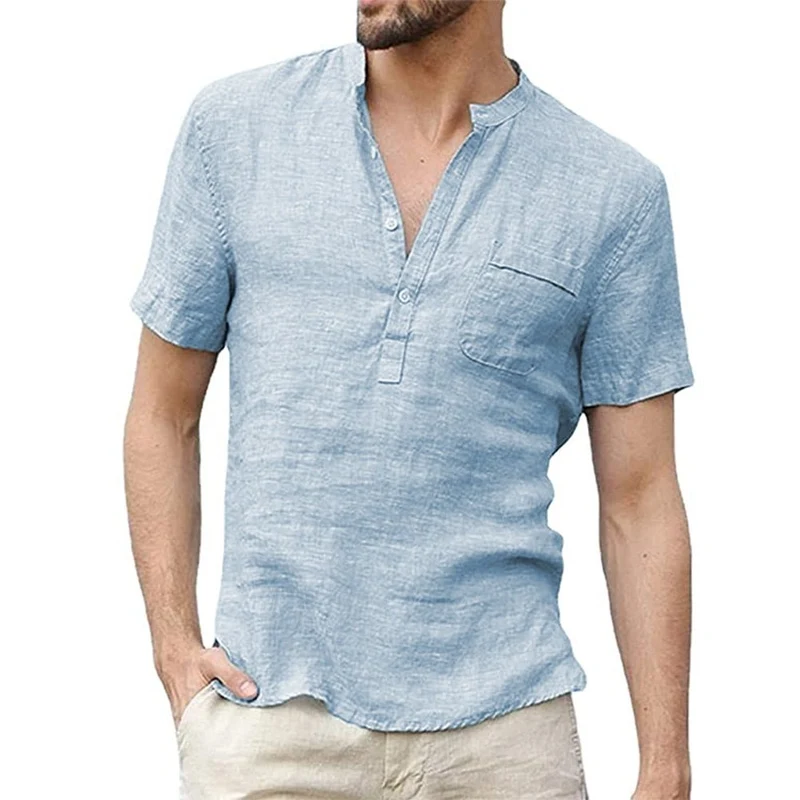 T-shirt col Henley en coton & lin à manches courtes pour homme "King Billion - KB150"