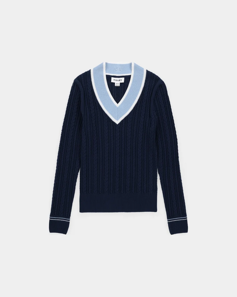 V Neck Cable Sweater