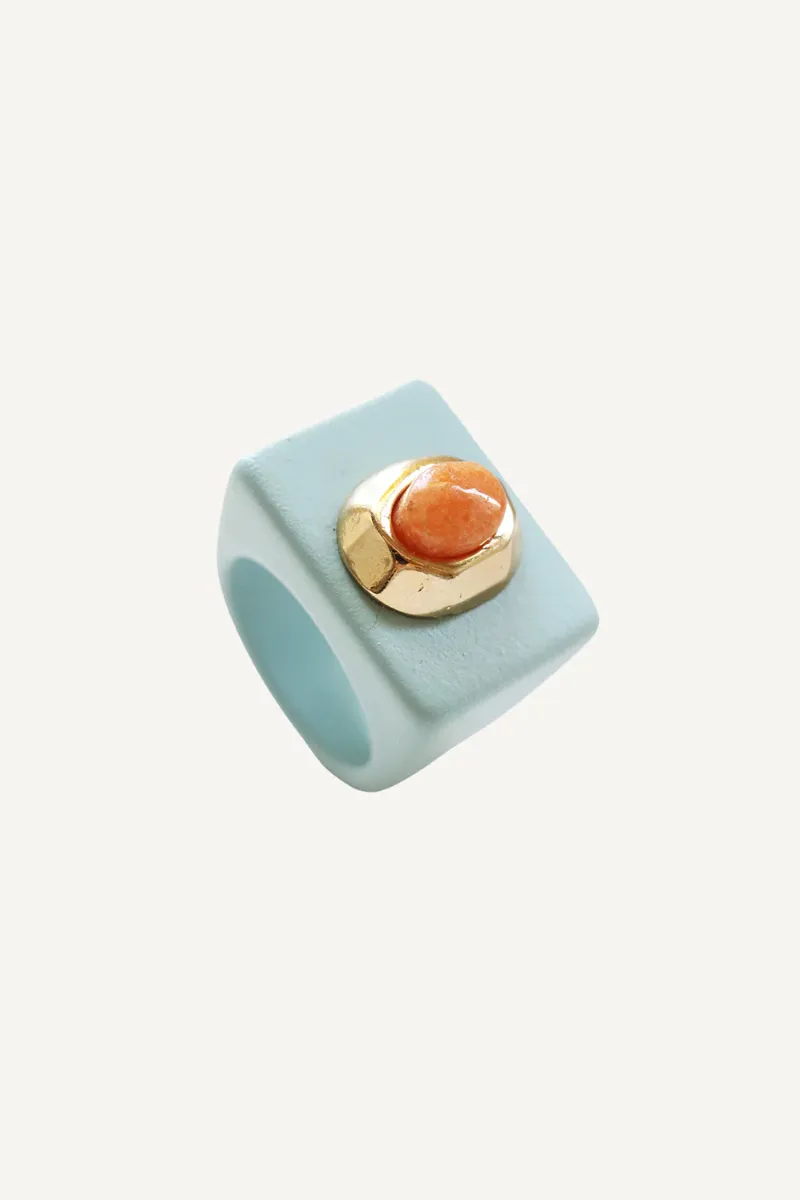 Bague N°4 Bleu nordique - Pierre Amazonite orange | EMOLO